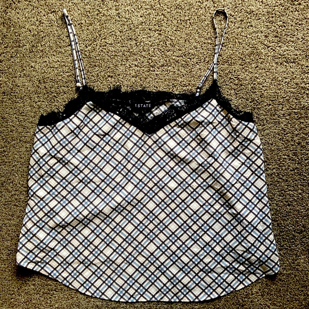 1 State blue plaid cami top Sz L